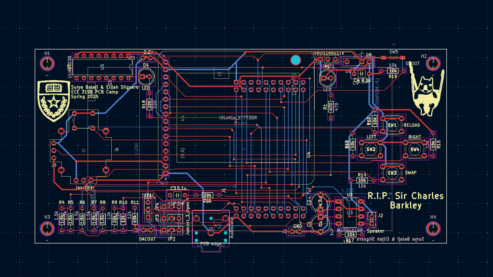 The custom PCB laid out in KiCad.